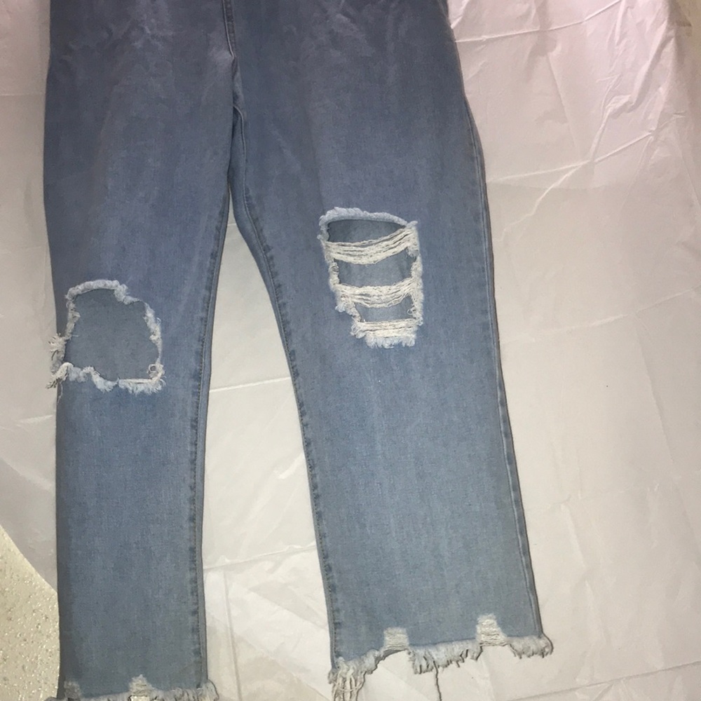 Boohoo Plus high rise ripped boyfriend jeans